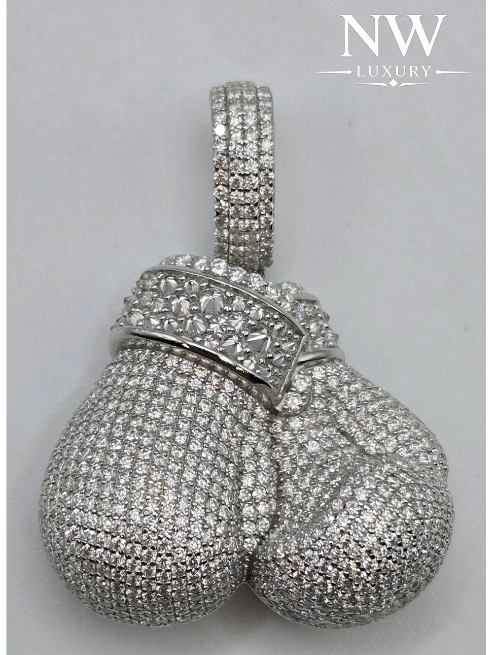NEW Solid 925 Sterling Silver Boxing Gloves Pendant 8.0CTW VVS1 Moissanite Iced